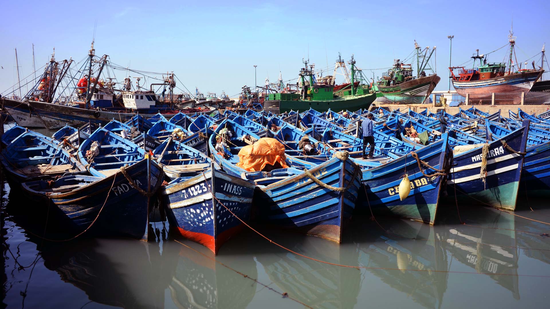 Boats in the port of Essaouira, Morocco.